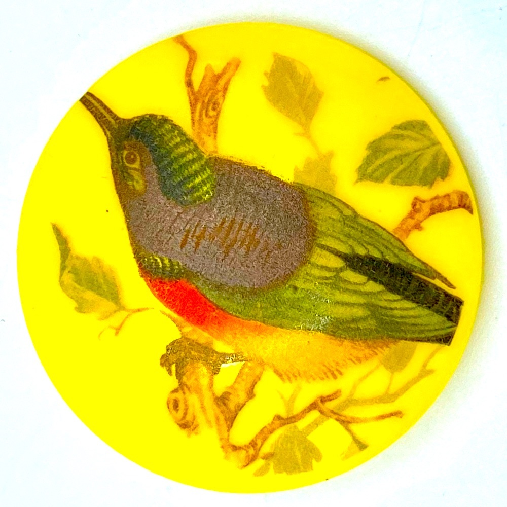 Vintage Bird Bohemian Glass Button Hand Painted